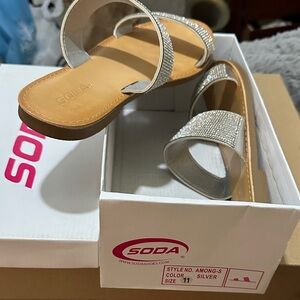 Soda Women's Silver Slide Sandals
